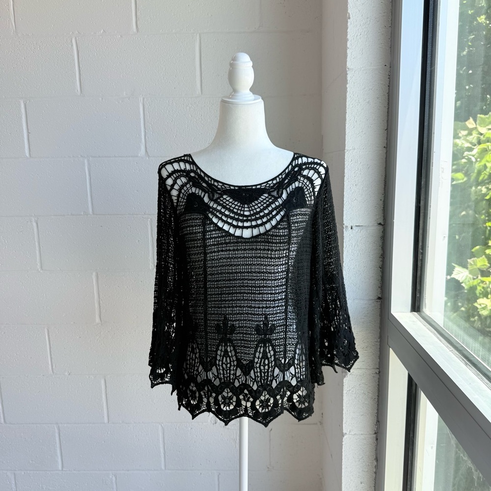 Vici Black Crochet knit cardigan Cover-Up
